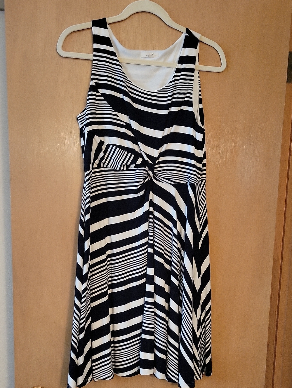 Mystree Brand Sleeveless Navy & White Twist-Front Fit & Flare Dress